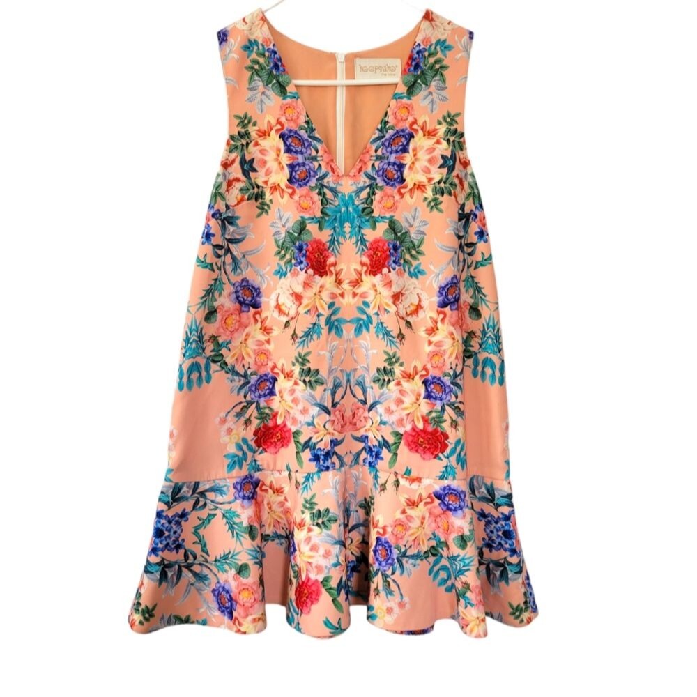 Keepsake the Label Peach Floral Drop Waist Mini Dress Size Medium